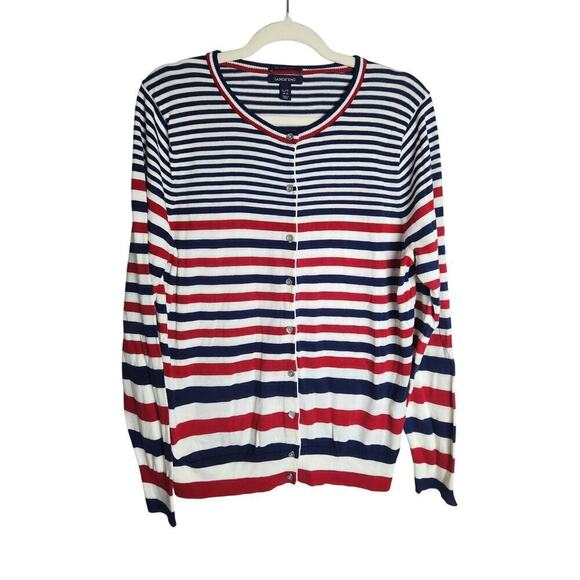 Lands' End Sweaters - Lands End womens supima cotton lightweight button front cardigan Sz L/T nautical